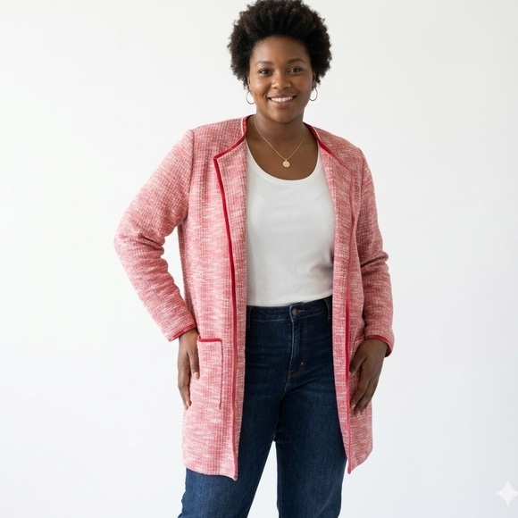 Isaac Mizrahi Jackets & Blazers - Isaac Mizrahi Pink Boucle Open Front Cardigan Blazer Jacket Sz 2X